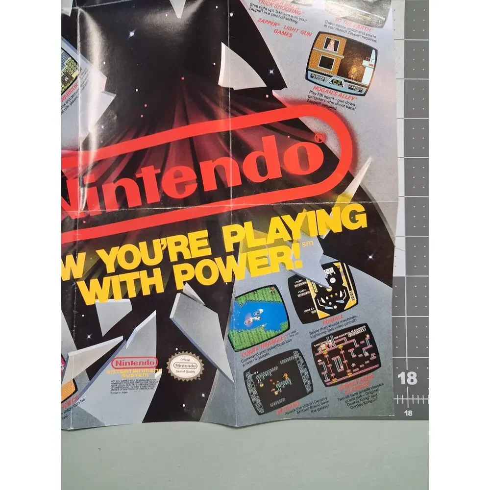 Vintage 1989 NES Nintendo Now Your Playing With Power Insert Promo Poster